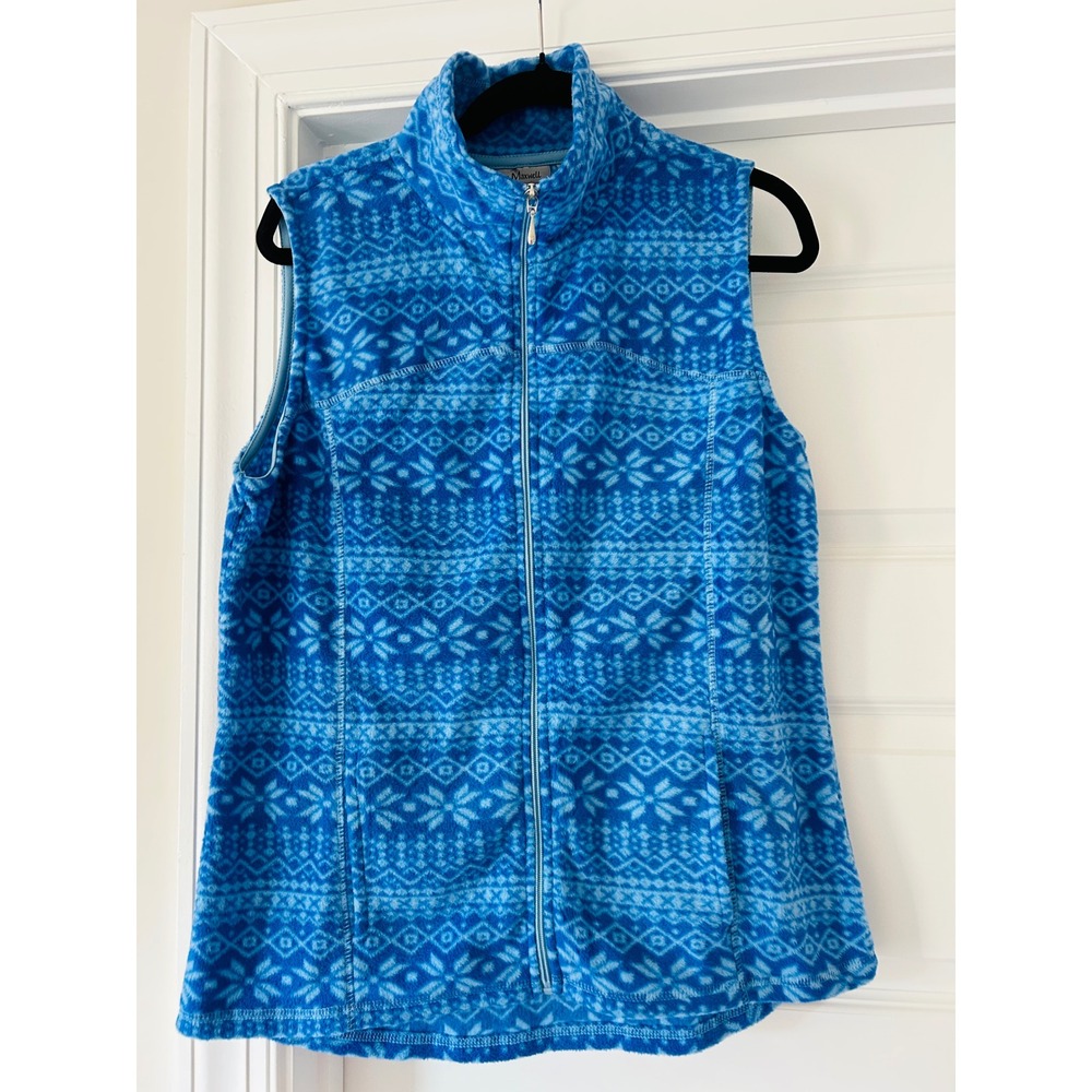 Jason Maxwell Womens Blue Fair Isle Snowflake Fleece Full‎ Zip Vest Large